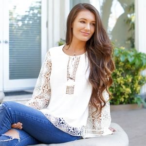 Ivory Lace Crochet Tunic Top by Hale Bob NEW